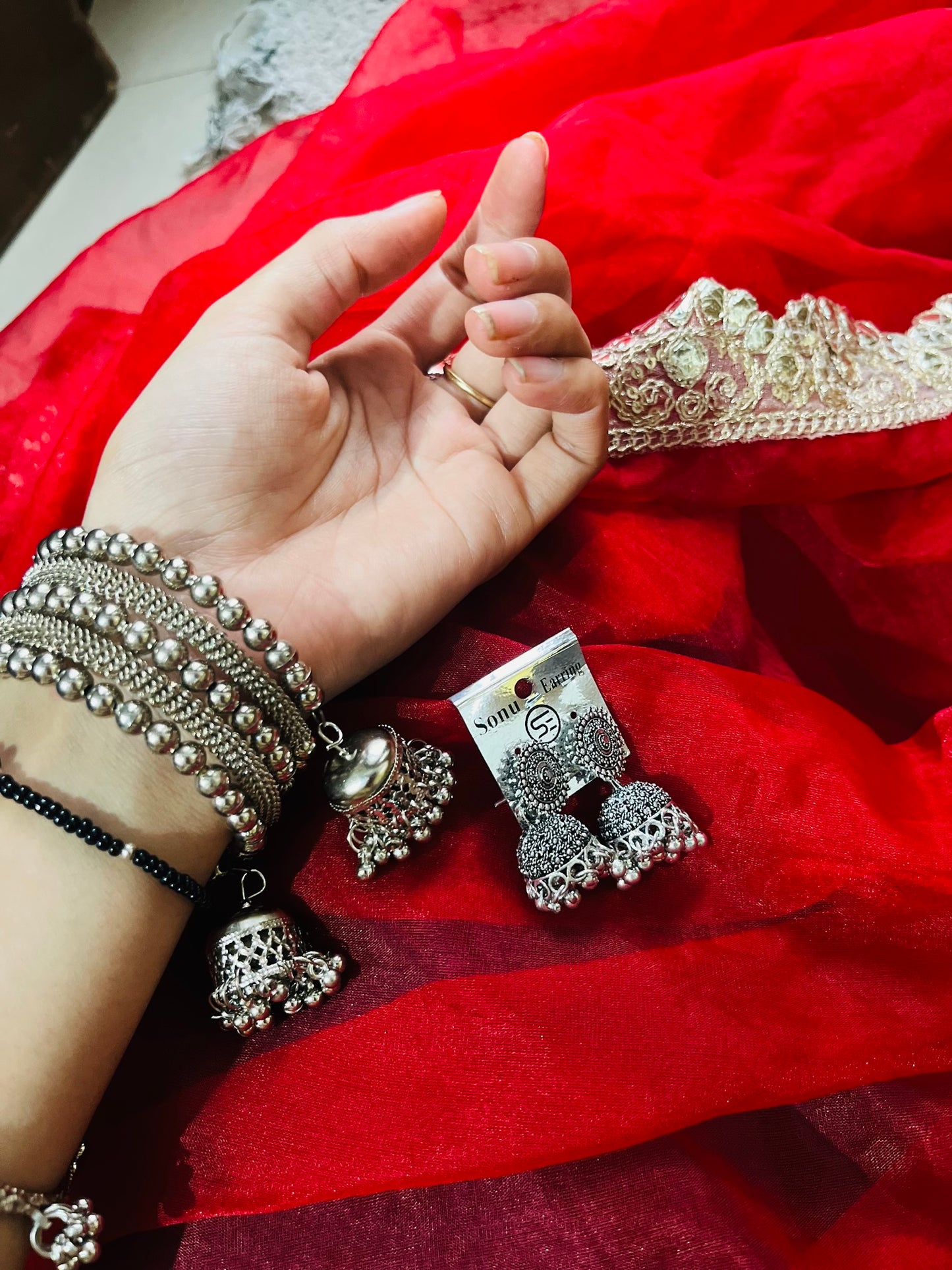 Oxidised bangle bracelet + jhumka
