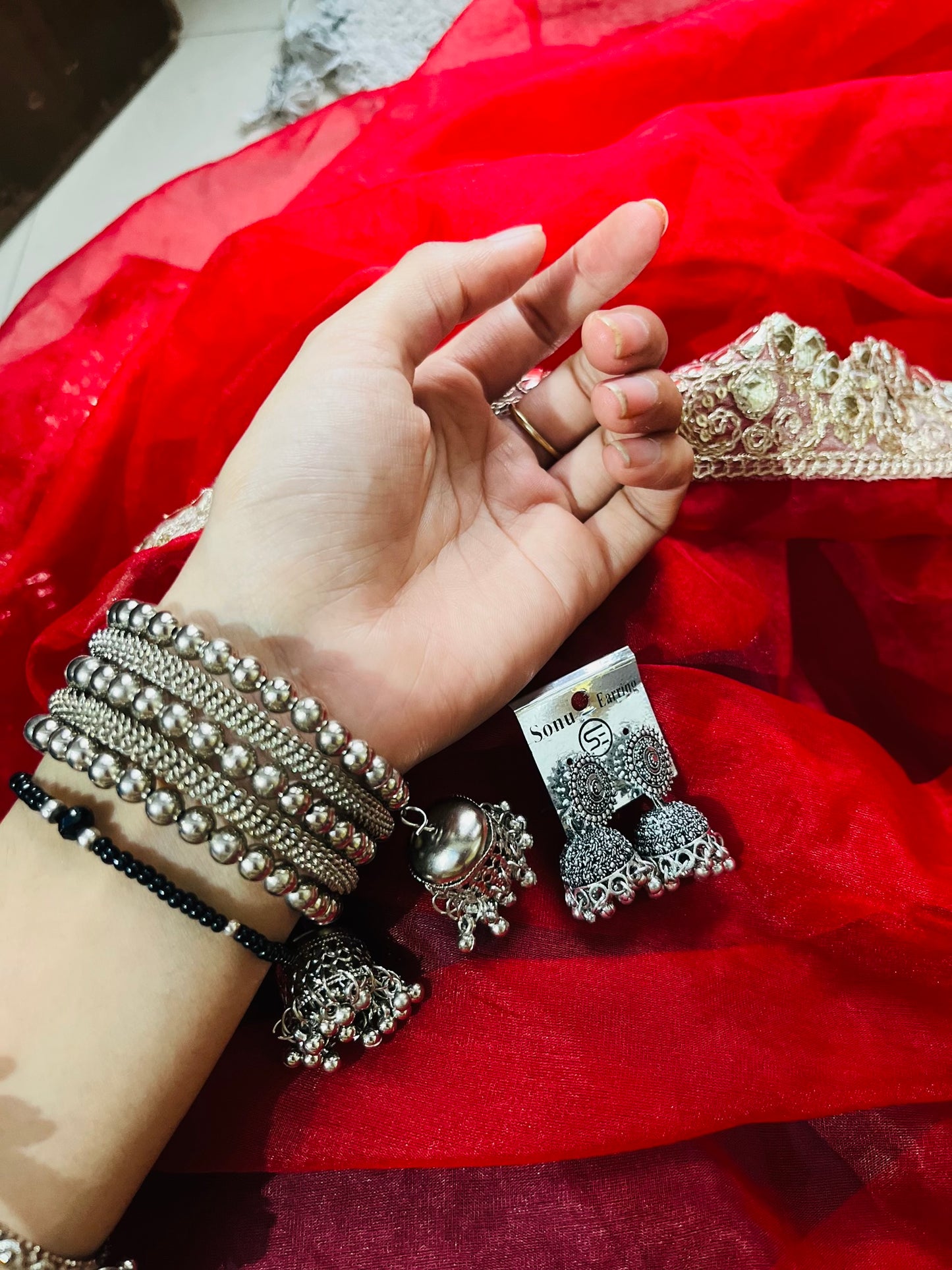 Oxidised bangle bracelet + jhumka